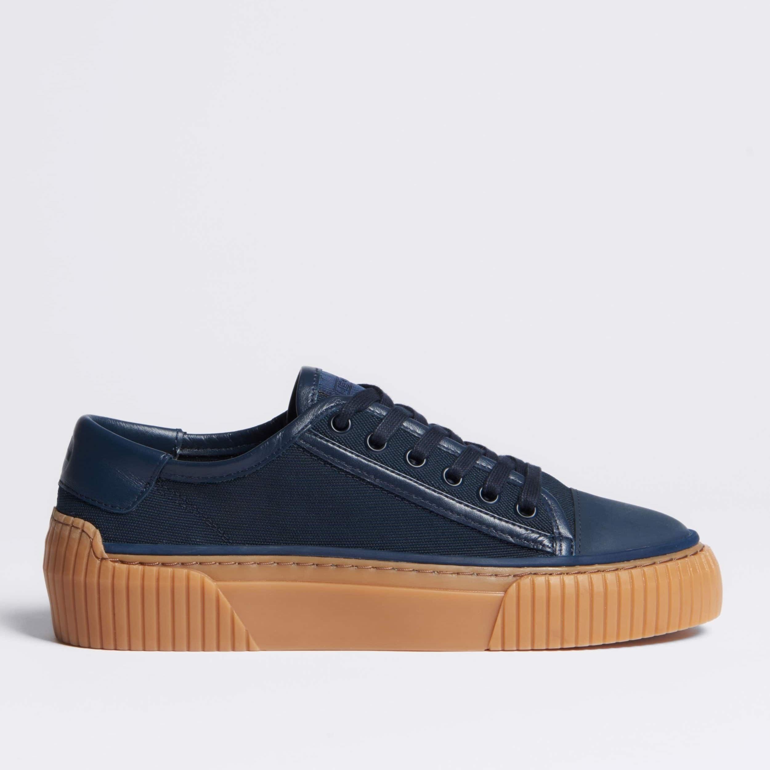 Me+Em Navy Blue Low-Top Canvas & Leather Sneaker With Gum Sole